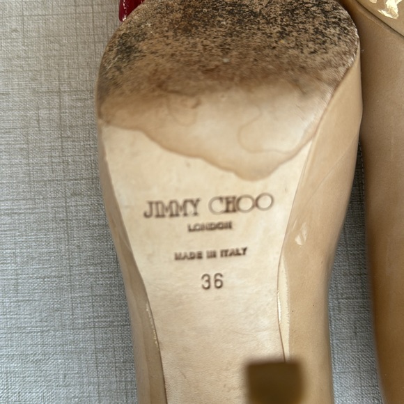 Jimmy Choo Beige Patent Leather Dahlia Peep Toe Platform Pumps Size 36 - Picture 7 of 13